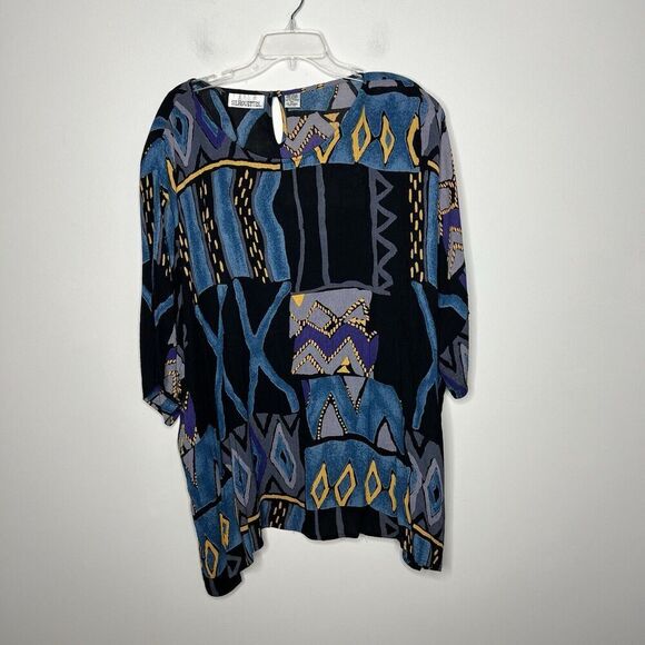 Silhouettes Gauzy Crinkle Abstract Top Womens 4X Rayon Artsy Art To Wear Boho - Picture 4 of 11